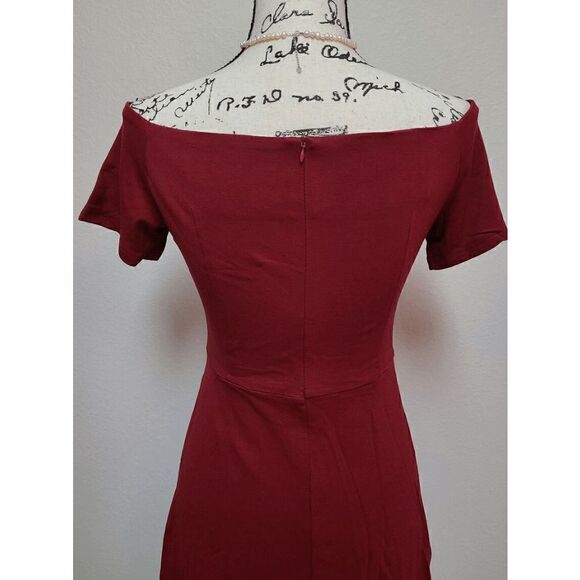 ❤️ Off Shoulder Short Sleeve Cocktail Burgundy Dress with Pockets SIZES M, L NEW - Picture 7 of 16
